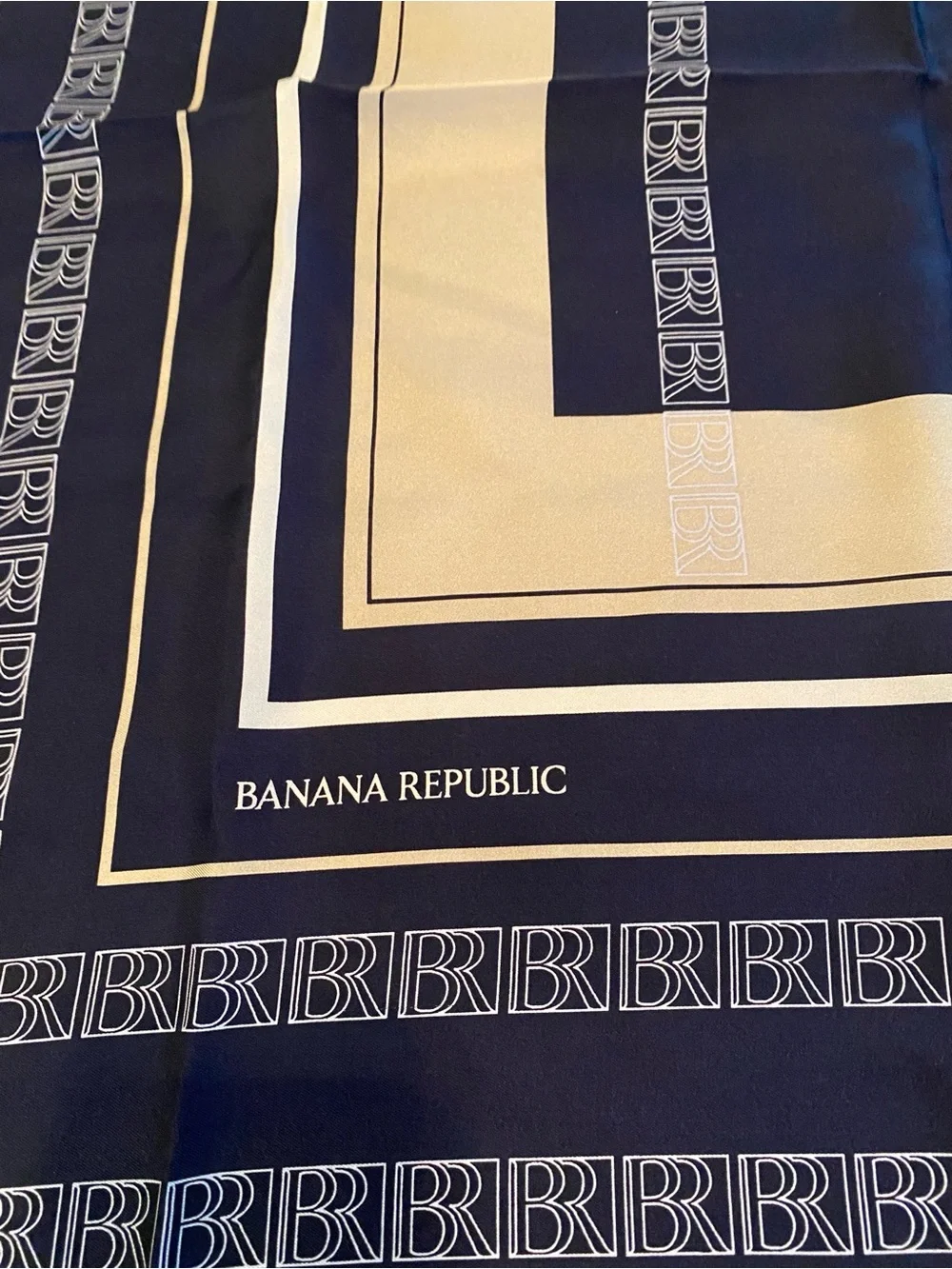 Banana Republic Navy and Cream Geometric Silk Scarf